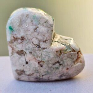 Heart-Shaped Cherry Blossom Agate ✦ Polished Green & White Palm Stone ✦ 30g